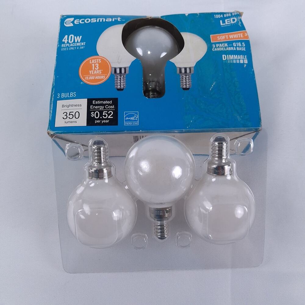 Ecosmart 40W Equivalent LED G16.5 Candelabra Soft White Dimmable 3-Pack